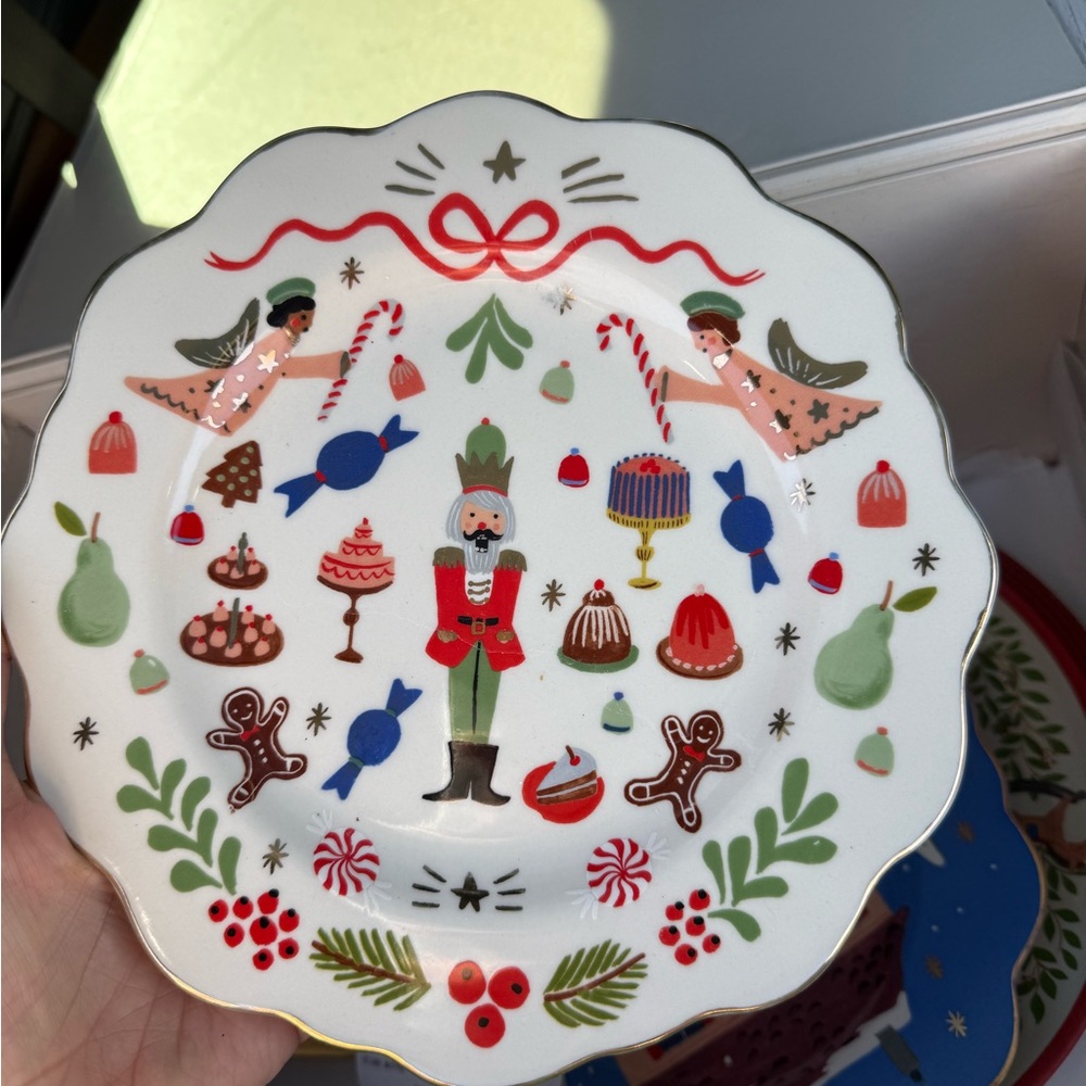 Anthropologie Holiday Plate with Nutcracker and Festive Colors